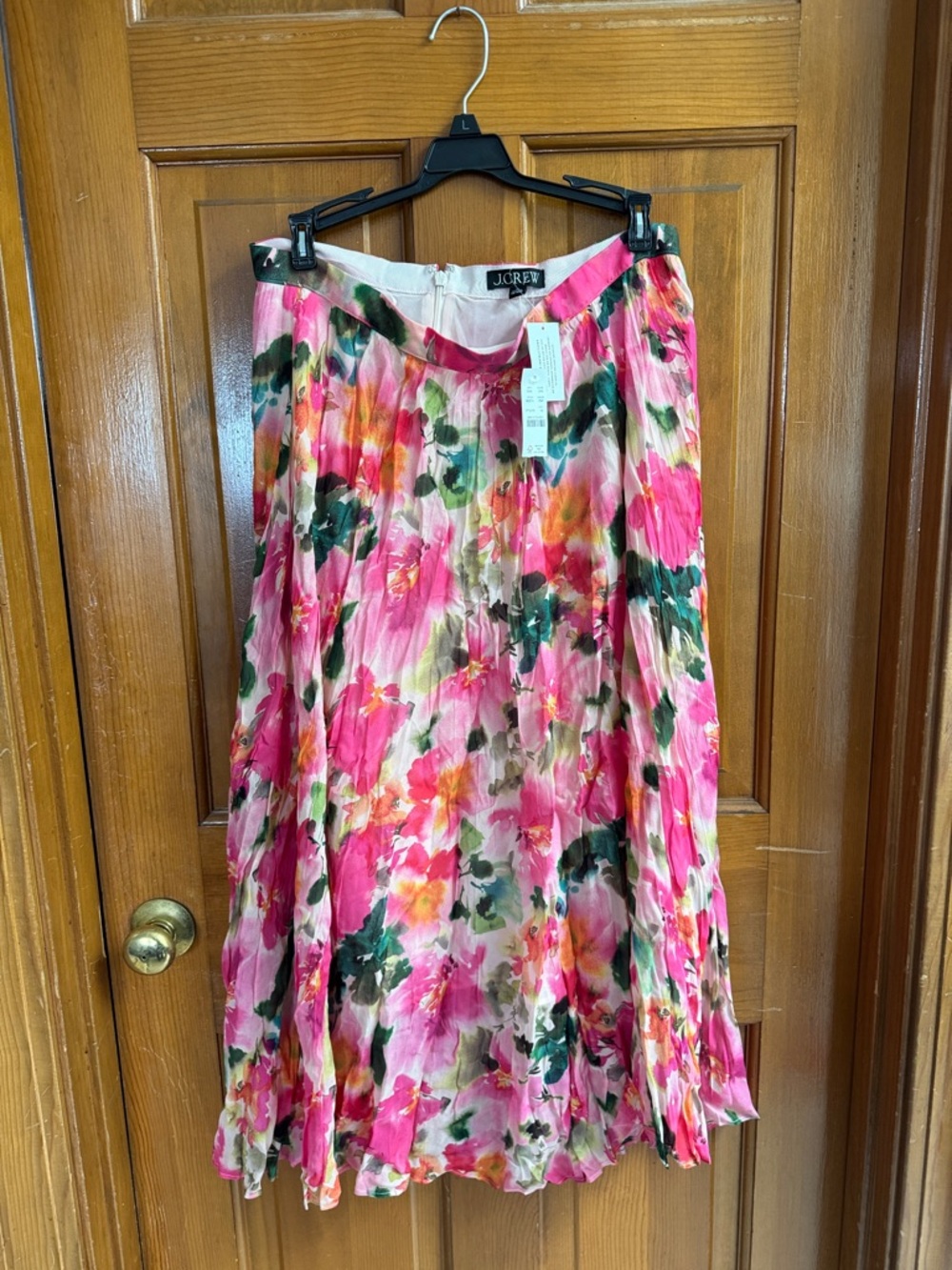 J. Crew Pink Floral Pleated A-Line Midi Skirt